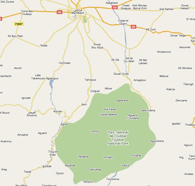 Mapa de carreteras de los alrededores de Marrakech