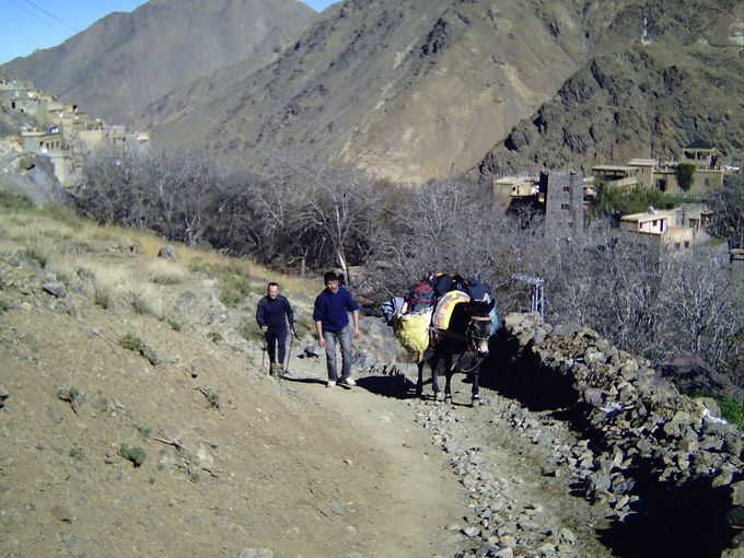 Hacia el refugio con el mulero y su mula