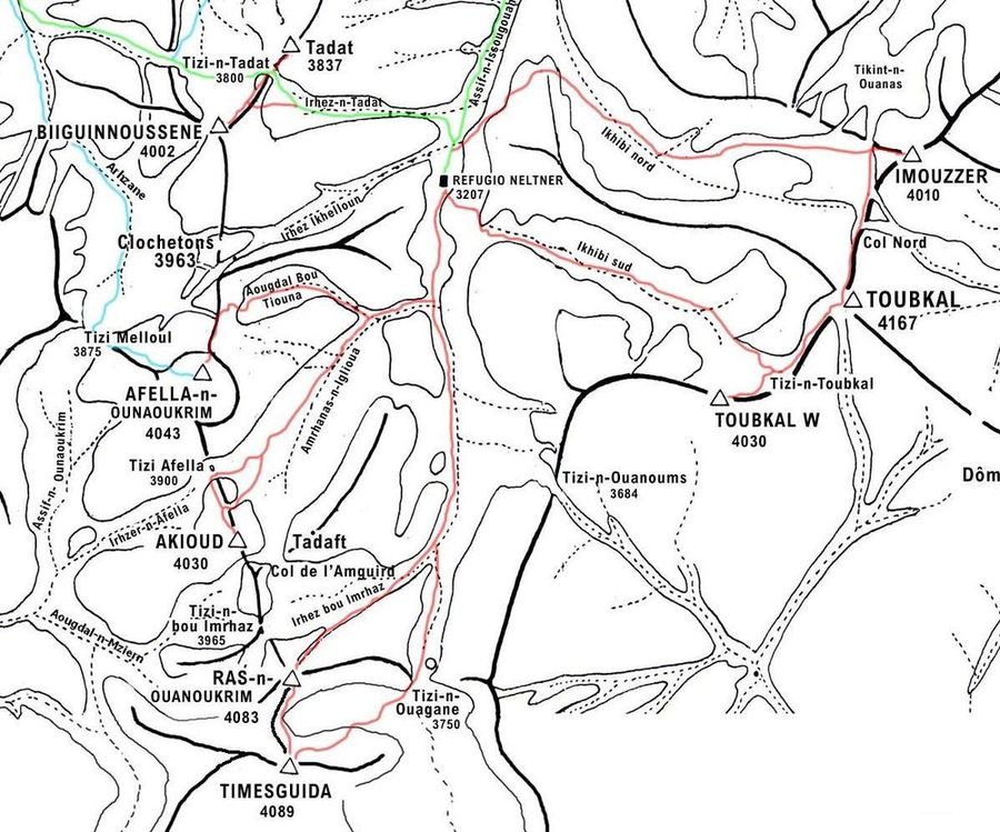 Croquis de las principales cimas del Parque Nacional del Toubkal
