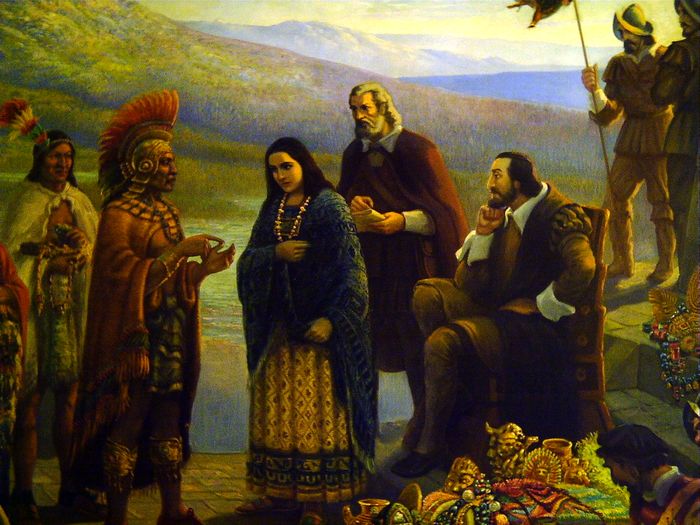 Cuadro de La Malinche con Hernán Cortés