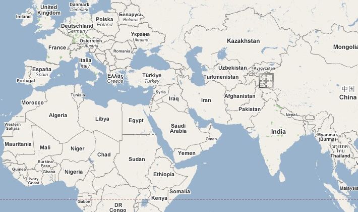Mapa general: situaci�n del Muztagh Ata respecto a Espa�a