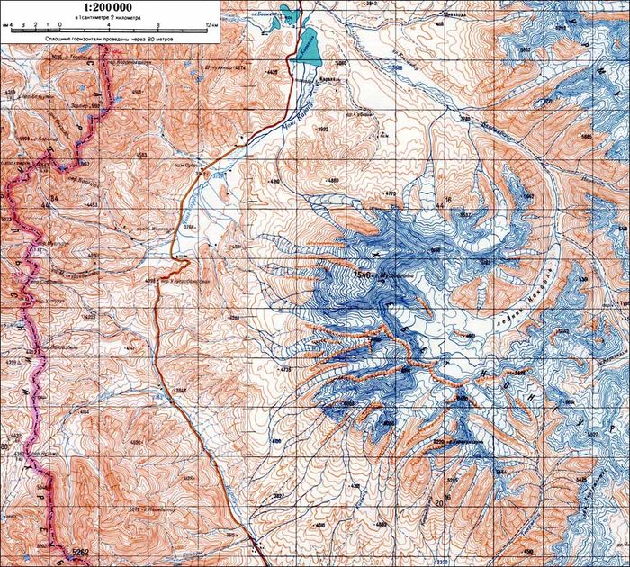 Mapa ruso del Muztagh Ata